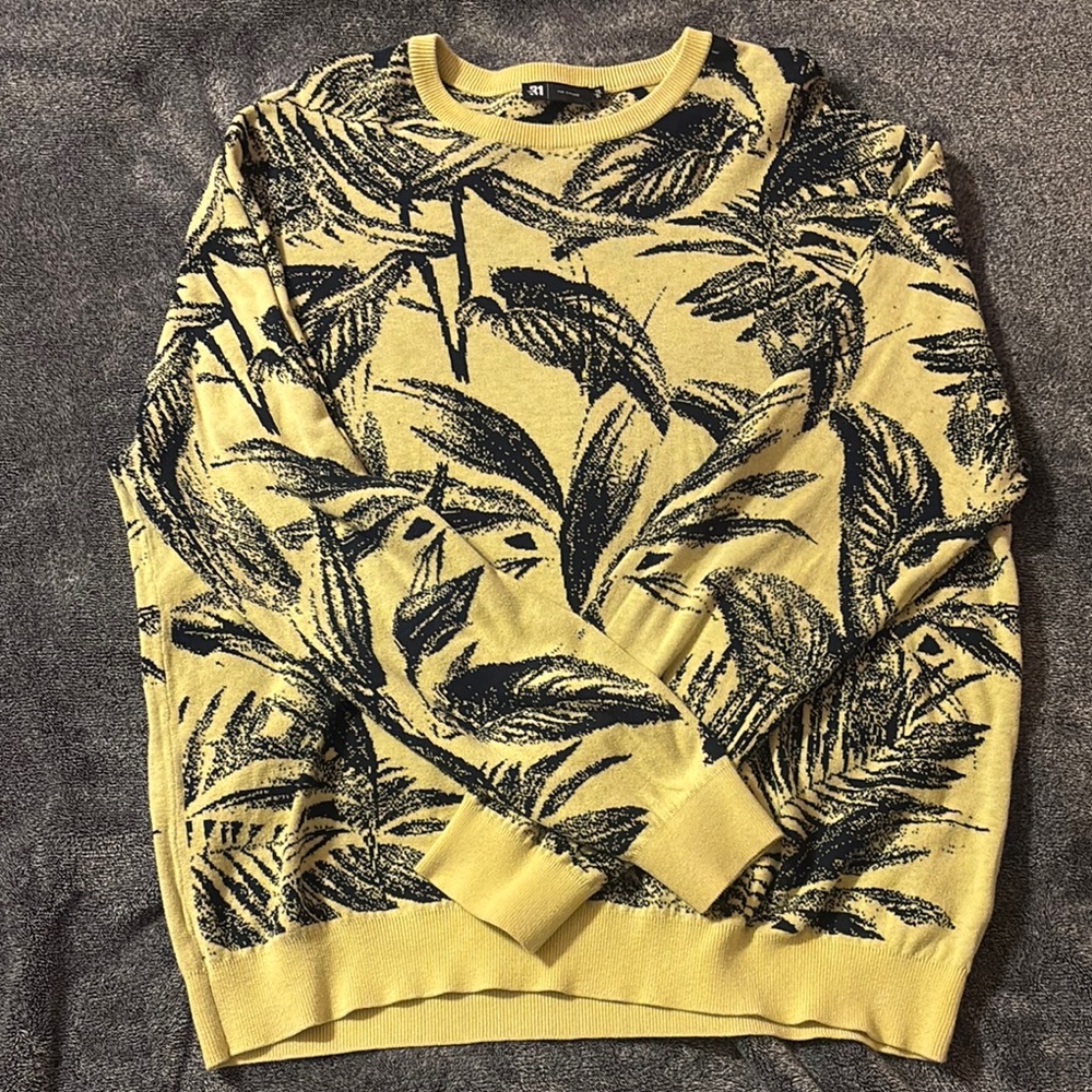 Yellow and Black Leaf Pattern Sweater